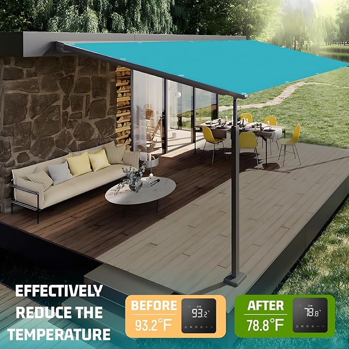 SUNNY GUARD Shade Cloth 6x16 FT Sun Shade Screen Fabric HC-013 Shade Cover Tarp with Grommets for Pergola Backyard Garden, Turquoise