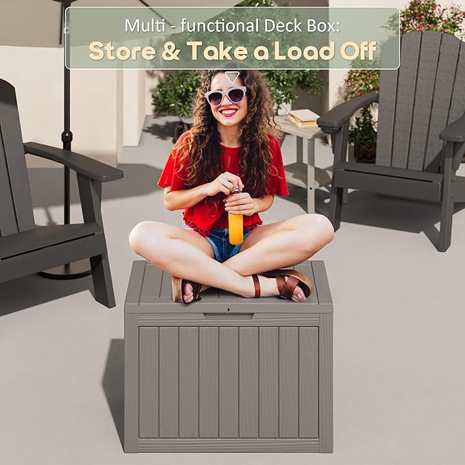 NUNU LAB Outdoor Storage Box, 45 Gallon Outside Deck Box Waterproof, Gray