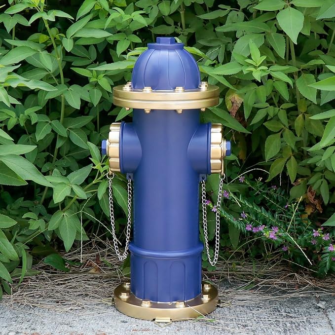 Dog Fire Hydrant Puppy Pee Training Post Garden Statue, Blue & Gold Fire Hydrant Outdoor Figurines Decor for Yard Garden Lawn Patio, 14 Inches (H) *6.5 Inches(W)