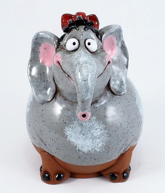 Ceramic Garden Decor - Elephant Lawn Stake - Outdoor Statue - Perfect, Unique Gifts for Gardeners Woman, Men, Yard Gifts - Handmade, Frostproof