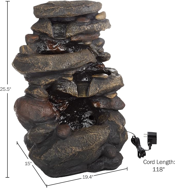 Go Yard Stone Waterfall Fountain with LED Lights