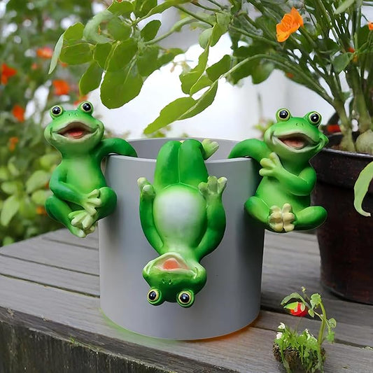 3 PCS Playful Frog Statues Pot Hugger Decorations for Plant, Miniature Frog Figurines,Women Gifts,Garden Decor Outdoor, Suitable for Flower, Courtyard and Lawn Decorations