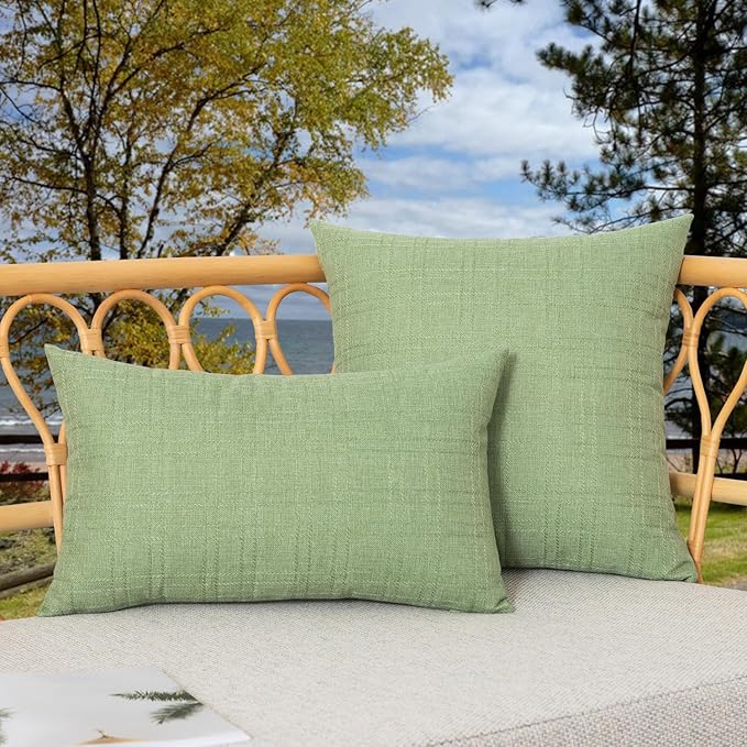 Kevin Textile Pack of 2 Outdoor Waterproof Pillow Covers Decorative Farmhouse Throw Pillow Covers Spring Checkered Couch Pillow Covers Spring for Patio Tent Bed Sofa Living Room 24x24 Inch Sage Green