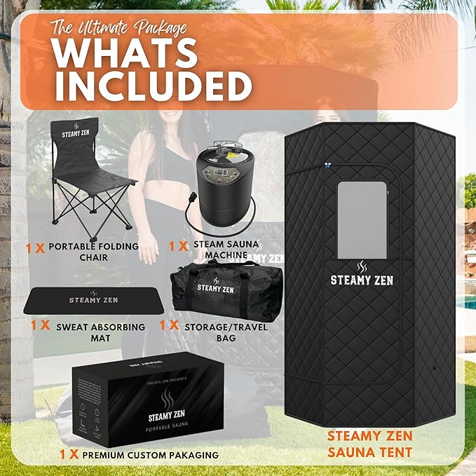 Portable Sauna Box for Home – Steamy Zen Pop Up Steam Sauna with 3L Steamer, Remote, Chair & Mat – Indoor Portable Sauna for Relaxation, Detox & Weight Loss