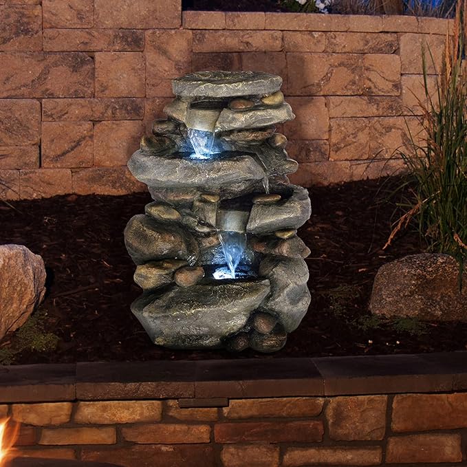 Go Yard Stone Waterfall Fountain with LED Lights