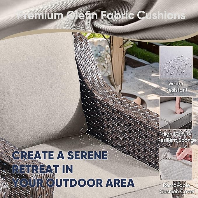 Outdoor Wicker Chair Set of 2-Outdoor Patio Chairs with Deep Seating Patio Dining Chairs for Deck Balcony Poolside Backyard-Brown/Beige