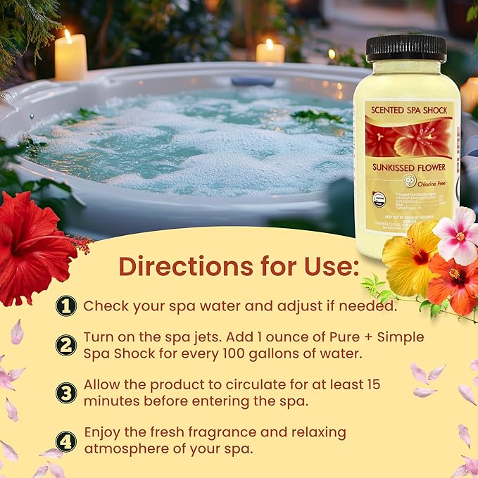 Sunkissed Flower Aromatherapy Spa Shock for Hot Tubs & Spas | Non-Chlorine Oxidizing Hot Tub Shock Treatment | Compatible with Bromine Tablets & Chlorine | Neutralizes Odors & Clarifies Water (2 lbs)
