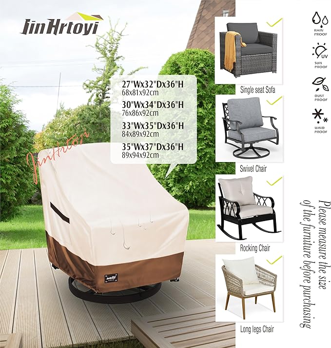 Outdoor Chair Covers 2 Pack, (33W x35D x38H inches)100% Waterproof Heavy Duty Patio Furniture Covers ,Outdoor Furniture Covers Waterproof for Patio Chair Covers,Beige&brown