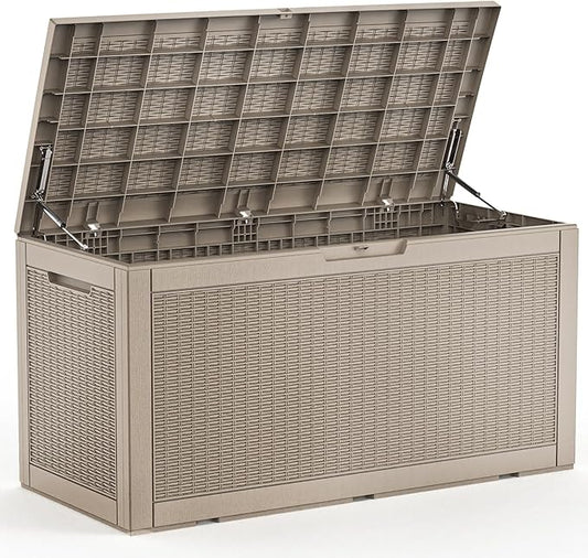 EasyUp 100 Gallon Deck Boxes Waterproof, Outdoor Large Storage Boxes with Lids, Outside Resin Storage Box & Deck Boxes for Patio, Garden Use(Gray)