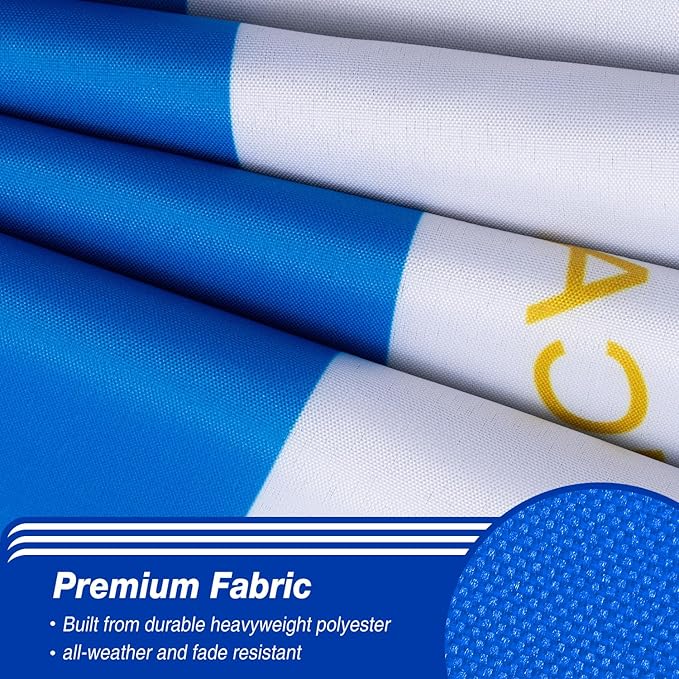 Nicaragua Nicaraguan Flag 3x5 ft Outdoor, Double Sided 3 Ply Heavy Duty Nicaragua National Country Flag, 100% Quality Polyester Nicaraguan Banner with Brass Grommets 4 Rows Stitches