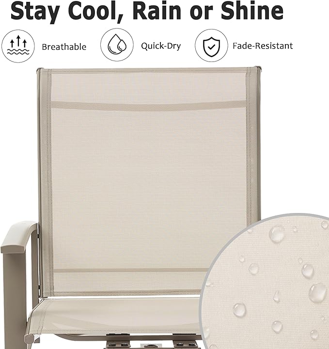 Patio Swivel Chairs Set of 2, Outdoor Swivel Chairs with Armrest, High Back Patio Chair with Metal Frame, All-Weather Outdoor Dining Chair for Deck, Porch and Lawn, Ivory Beige