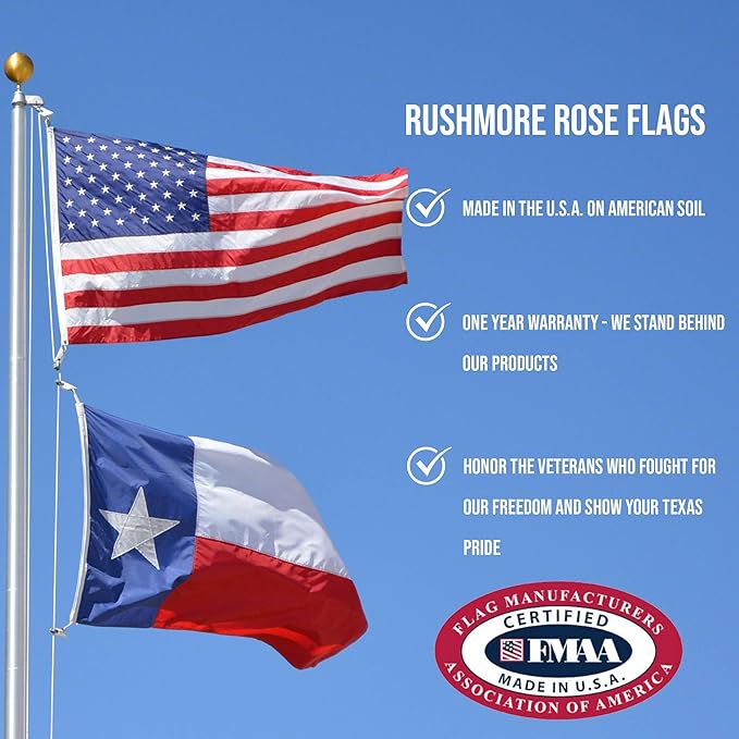 Texas Flag 4x6 – 100% Made in USA Heavy Duty Outdoor Embroidered Nylon, Weatherproof Texas State Flag with Brass Grommets, American Patriotic Banner for House, Boat, Garden, or Porch