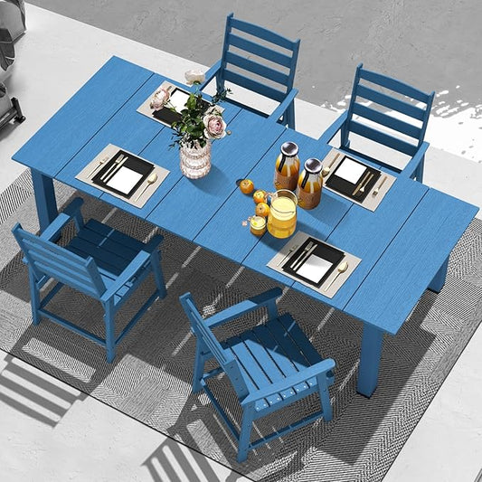 LOUNZY 5 Pieces Patio Dining Sets, Outdoor HDPE Furniture Set for 4 w/ 2" Hole Cut-Out Dining Table with 4 Patio Chairs for Pool, Lawn and Garden,Navy