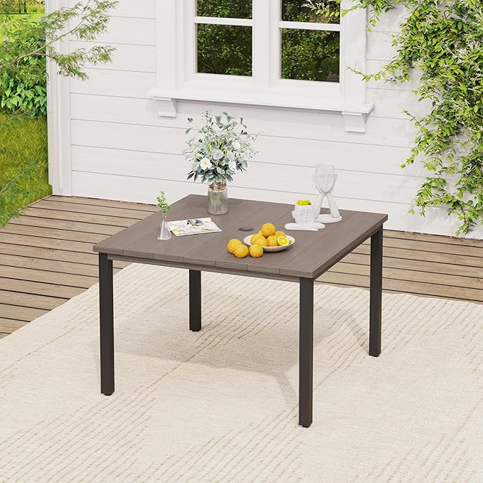 VICLLAX 5 Pieces Outdoor Dining Set, Patio Furniture Set of 4 Patio Swivel Dining Chairs and Square Patio Table, Grey Chairs & Antique Grey Tabletop