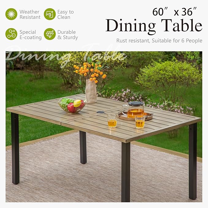 Sophia & William Patio Table and Chairs Set, Outdoor Dining Set for 6, 7 Piece Metal Patio Furniture, 60" Rectangular Table with Wood-Like Tabletop(Beehive)