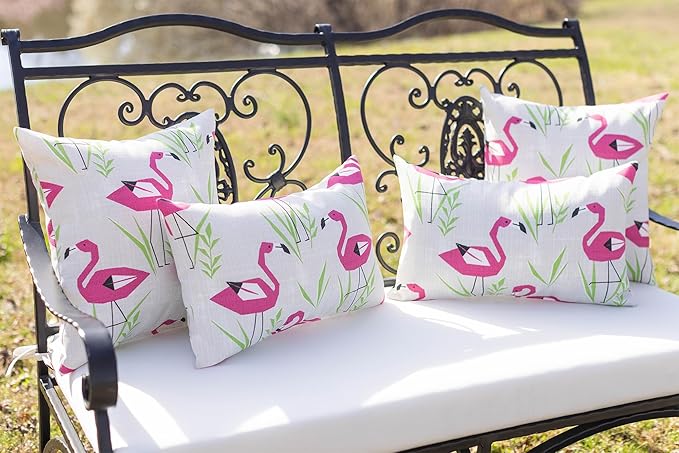RSH DECOR: Square Throw Pillows Set of 2 | 20” x 20” | All-Weather Spun Fabric | Water and Fade-Resistant | Outdoor Accent Pillows for Patio Furniture | Groove Pink Flamingo
