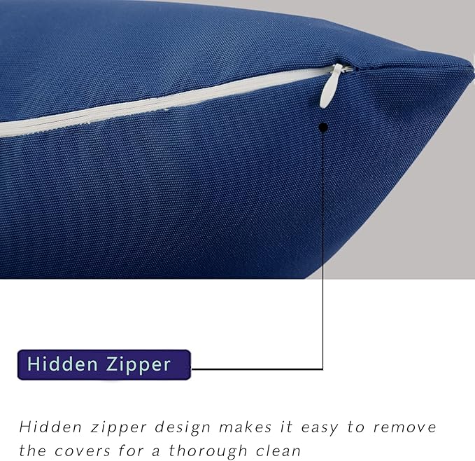 idee-home Outdoor Pillows with Inserts Included, Patio Outside Lumbar Pillows Waterproof Set of 2, 12 x 20 inch Navy Blue