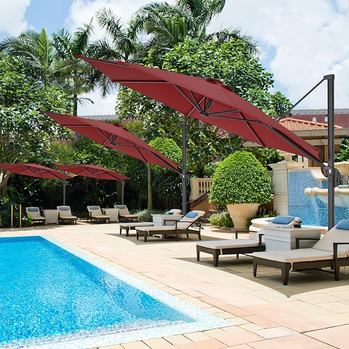 HOTIME10ft Large Cantilever Patio Umbrellas - Upgrade and Intensify - with 360 Rotation and 5 Angles Adjustment - Aluminum Offset Pool Umbrella Square Outdoor Umbrella for Patio Garden Deck Pool