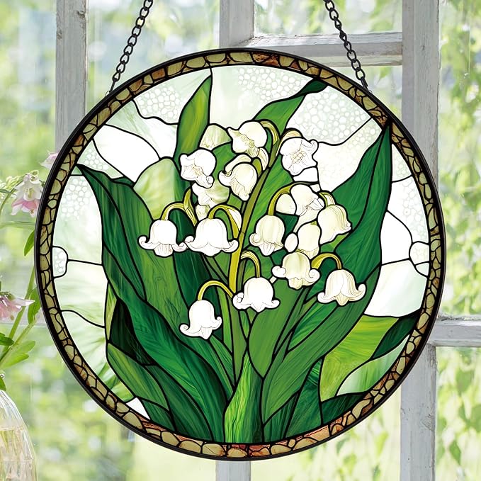 Lily of The Valley Flower Suncatcher -7.9 in Stained Glass Window Hanging Sun Catcher Garden Decor