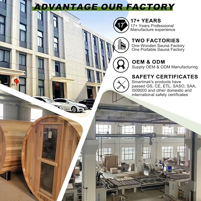 Outdoor Barrel Sauna, 6 Person Wood Steam Sauna Room with Porch, 6kw Toule Electric Heater with Sauna Stone, Canadian Red Ceder, Sauna Accessories, Roof, 94.48”*70.86“*70.86“ (Red Ceder)