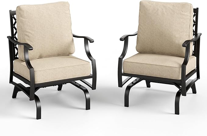 Patio Chairs Set of 2, High Back Outdoor Patio Metal Chairs with 5.75" Thick Cushions for Bistro Balcony Porch Deck and Yard, Beige