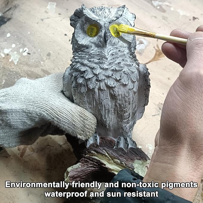 Owl Statue Figurine Home Decoration, Hand-Painted Owl on Branch, Waterproof, Fade-Proof Sculpture for Garden, Patio, Home Decor Statue (Gray)