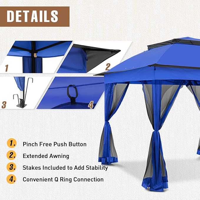 11x11 Outdoor Pop up Gazebo Tent with Mesh Walls for Patio, Lawn, Backyard and Deck, Blue