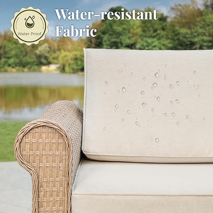 Patio Furniture Set, 6 Piece Outdoor Rattan Wicker Sectional Conversation Set with 5.5" Thick Waterproof Cushions and Coffee Table for Deck Backyard