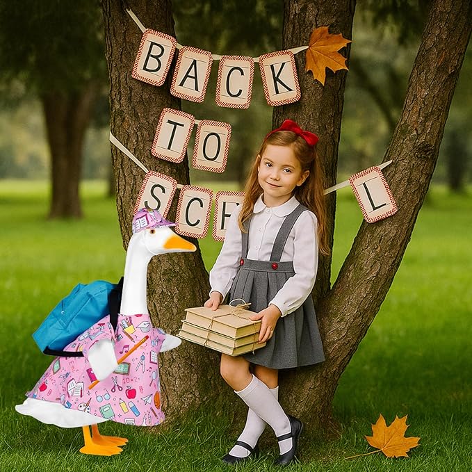 Back to School Porch Goose Outfits,4Pcs Yard Goose Statue Clothes for 23" Geese Clothes Patio Lawn Garden Decoration
