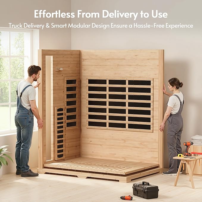 Infrared Sauna at Home 2-3 Person with 7 Color Therapy, Low EMF 2250W Fast Heating Canadian Hemlock Wood Sauna, Indoor Dry Sauna with Bluetooth Speakers for Home, Gym (5Lx3.6Wx6.3H Ft)