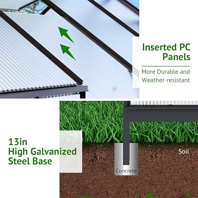 12x6ft Polycarbonate Greenhouse, Heavy Duty Walk-in Aluminum Greenhouse for Outdoors, Garden, Backyard, with Ventilation Window, Rain Gutter, Sliding Door