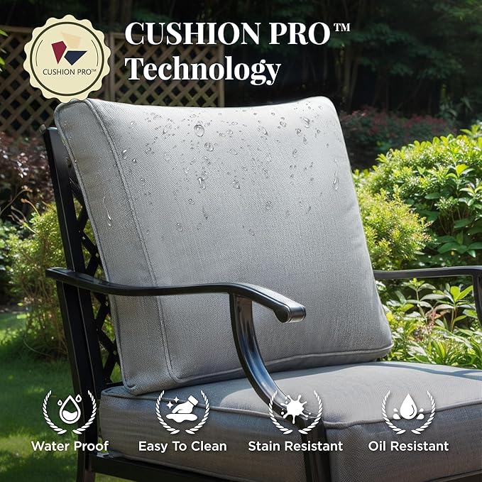 Patio Furniture Set 6 pcs, Outdoor Patio Furniture, 1 X 3-Seat Sofa, 2 X Single Chairs, 2 X Swivel Chairs, 1 X Coffee Table and 5.75" Extra Thick Cushion, Patio Conversation Set,Grey