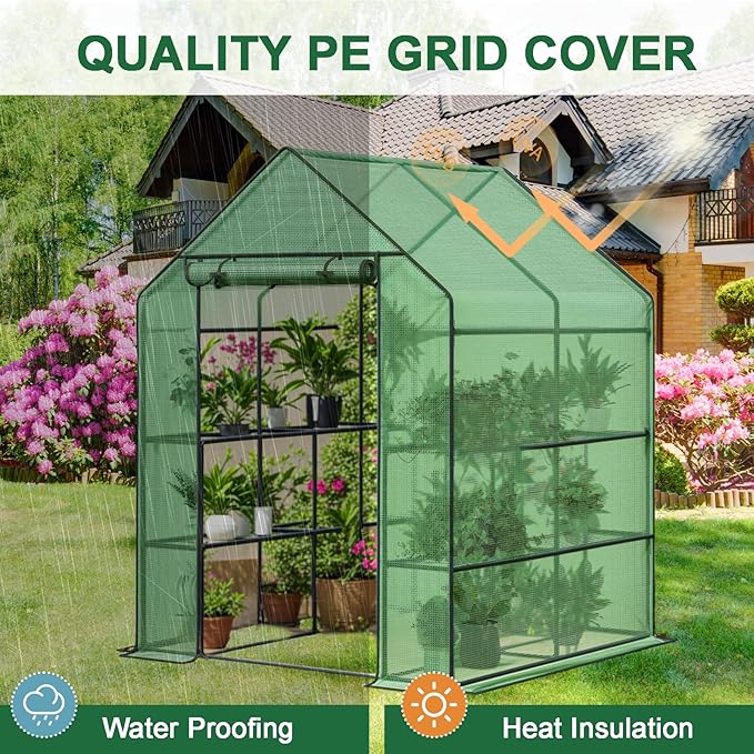 Outdoor Greenhouse with Screen Door,Outside Heavy Duty Walk in Green House for Garden Plants UV Protection Thermostatic Waterproof (Green, 78x56x56 Inch)