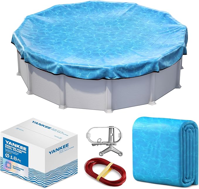 18 ft Above Ground Round Pool Cover, Rippling Water Design, Extra Thick & Durable, Sapphire Series of Premium Cold and UV-Resistant Pool Cover