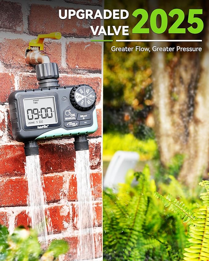 RAINPOINT Water Timer for Garden Hose - 2 Zone Sprinkler Timer with Rain Delay/Manual Watering/Automatic Irrigation for Yard Lawn