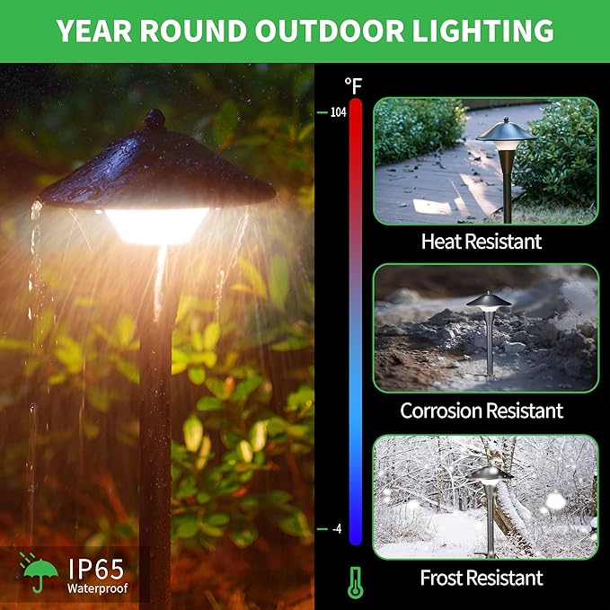 Hardwired Landscape Path Lights, Warm & Cool White Selectable Pathlight 12V, Low Voltage Walkway Light Waterproof, 5W 200LM ORB Metal Outdoor Lighting for Driveway Garden Sideway (6 Pack)