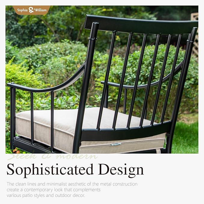 Sophia & William Metal Outdoor Dining Chairs with Seat Cushion, Black Patio Chairs Set of 2, Patio Bistro Conversation Furniture Set for Porch Yard Balcony, Load Capacity: 300lbs