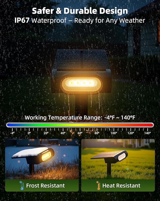 EZVALO Solar Spot Lights Outdoor Waterproof IP67, 3 Lighting Modes Landscape Spotlights, Efficient King-Size LEDs, Solar Powered for Garden Yard Pathway (2Pack-Warm White)