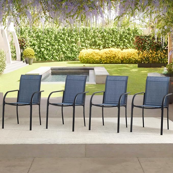 Patio Chairs Set of 8, Outdoor Dining Chairs with Breathable Textilene Fabric, Stackable Patio Chairs for Lawn, Garden, Backyard, Poolside, Blue