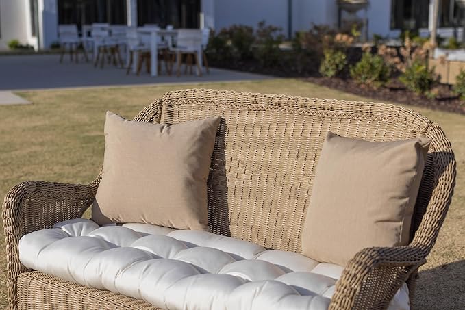 RSH DECOR: Sunbrella Square Throw Pillows Set of 2 | 24" x 24" | Water and Fade-Resistant Performance Fabric | Outdoor Pillow Covers with Down-Alternative Inserts | Canvas Antique Beige