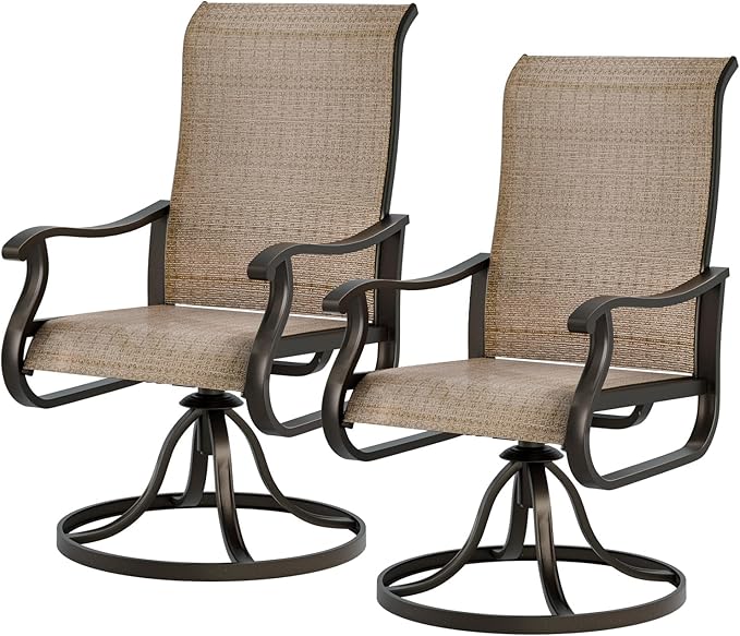 UDPATIO Patio Swivel Dining Chairs Set of 2, Outdoor Dining Chairs High Back with All Weather Breathable Textilene, Metal Rocking Frame for Lawn Garden, Brown