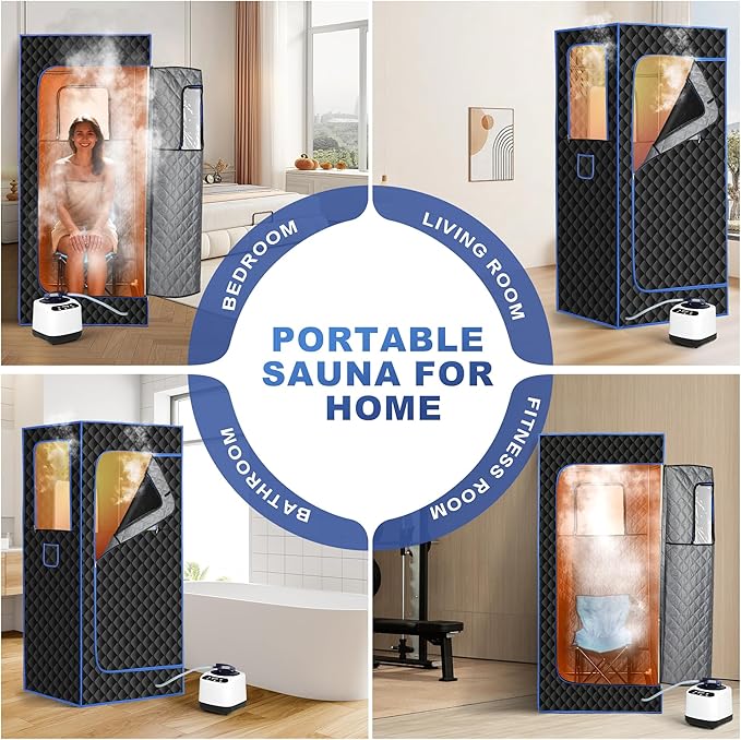 Upgraded Sauna Box - Portable Sauna for Home with 3L 1200W Steamer, 9 Levels, 5-Layer Thermal Insulation Tent with 3 Windows, Home Sauna for Relaxation, Detoxification, Size 2.6' x 2.6' x 5.9'