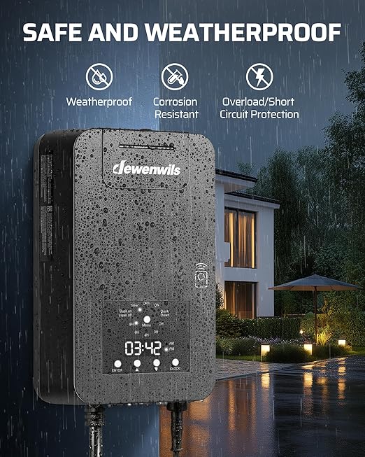 DEWENWILS 300W Low Voltage Landscape Transformer, 120V AC to 12V DC, Outdoor Landscape Lighting Transformer with Remote, Photocell Sensor & Timer, Weatherproof for Garden Spotlights Pathway Lights