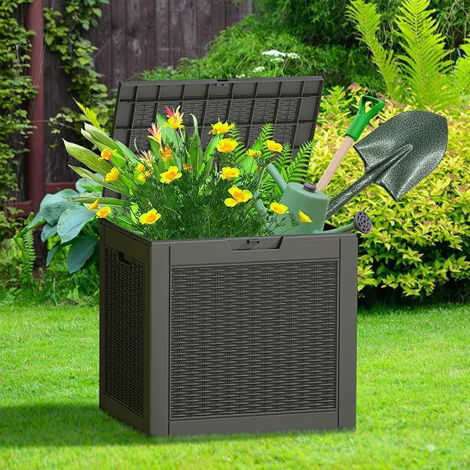 Outdoor Storage Box, 31 Gallon Deck Box, Large Resin Storage Cabinet for Gardening Tools, Patio Pillow, Lockable, Waterproof and UV Resistant