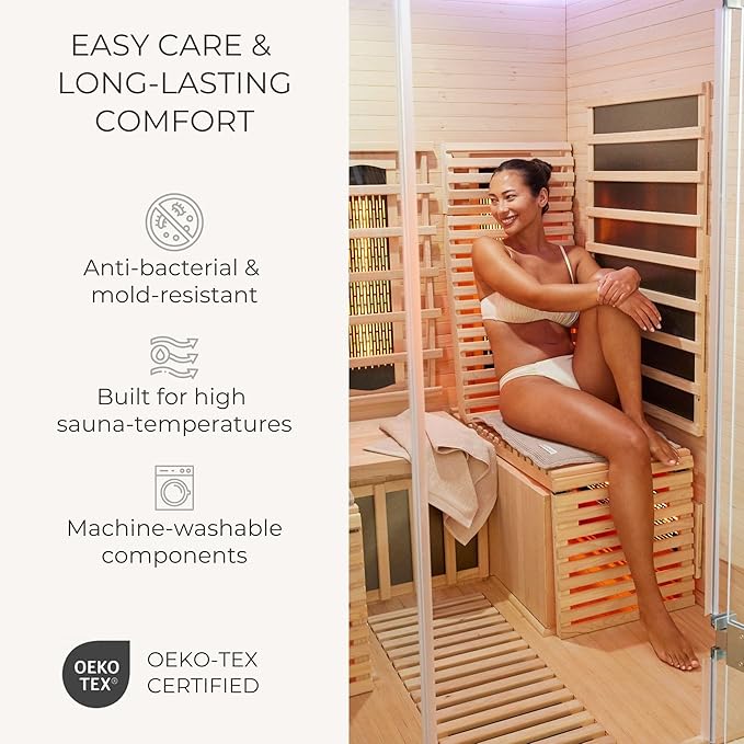 SAUNASOFA™ Sauna Mat & Pillow Set – 2 Person Sauna seat Cushion with Pillow – Luxury Sauna Gift for Infrared or Finnish Sauna in Taupe