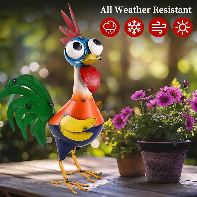 Large Metal Rooster Decor Garden Statue Chicken Yard Art Kitchen Outdoor Decoration Gifts for Women Mom