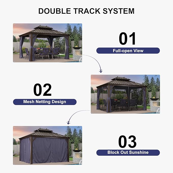 PURPLE LEAF 10' x 13' Outdoor Hardtop Gazebo Canopy Outside Metal Roof Heavy Duty Permanent Pavilion