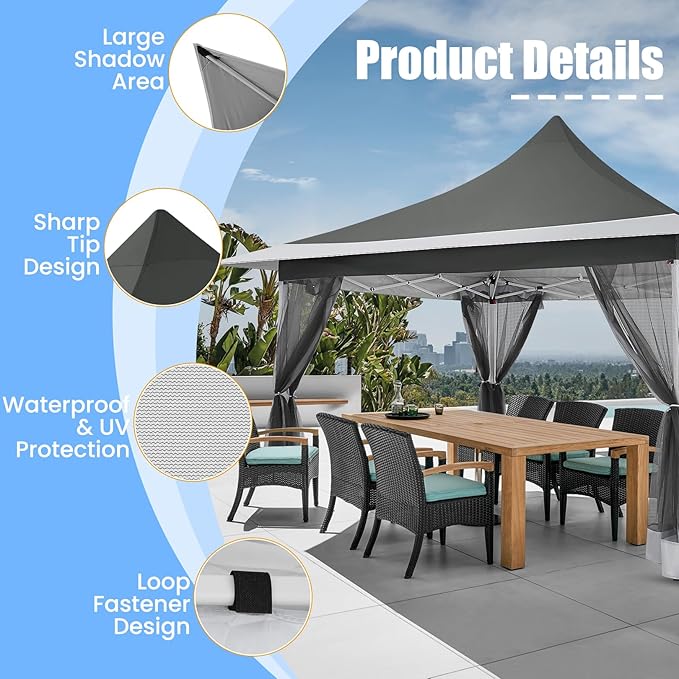 COBIZI 12x12 Pop up Gazebo on Clearance with Mosquito Netting,Waterproof Roof & Sandbags,Outdoor Canopy Tent with 4 Ropes,8 Stakes&Carrying Bag,Portable Patio Gazebo for Garden,Backyard&Lawn,Darkgrey