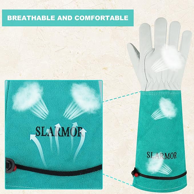 Long Gardening-Gloves Women/Men - Thorn proof Rose Pruning Heavy Duty Gauntlet (Large, Green)