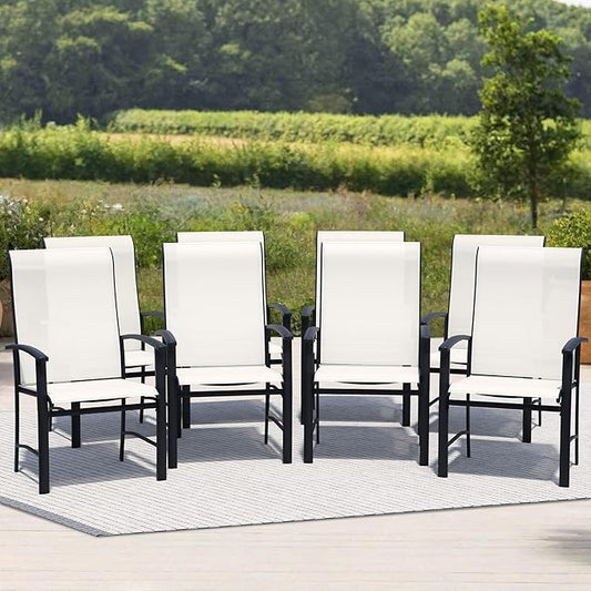 Outdoor Dining Chairs Set of 8, Stackable Patio Chairs with Metal Frame & Textilene Fabric, Perfect for Patio Garden Deck, Oyster